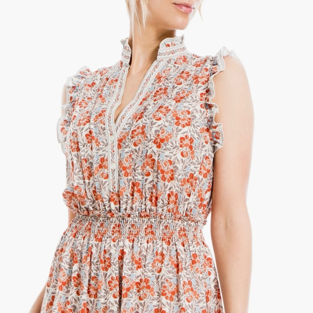 Max Studio Orange and White Floral Midi Dress